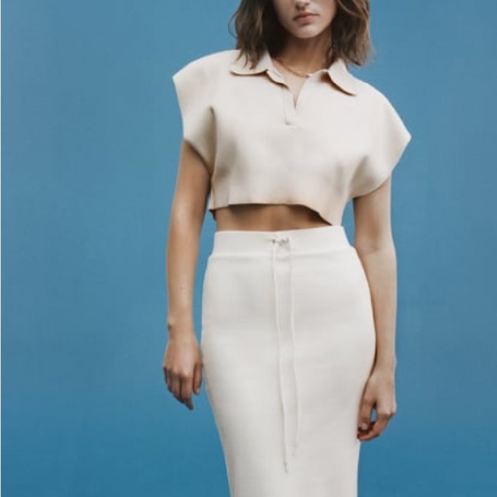 Cream Zara Cropped Polo Neck Jumper